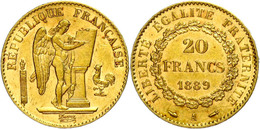 1484 20 Francs, Gold, 1889, A, Stehender Genius, Fb. 592, Wz. Rf., Ss-vz.  Ss-vz - Autres & Non Classés