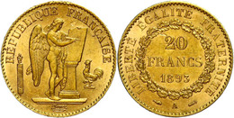 1486 20 Francs, Gold, 1893, A, Stehender Genius, Fb. 592, Randfehler, Kratzer, Ss-vz.  Ss-vz - Autres & Non Classés