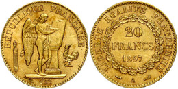 1488 20 Francs, Gold, 1897, A, Stehender Genius, Fb. 592, Kl. Rf., Ss-vz.  Ss-vz - Autres & Non Classés