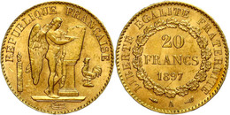 1489 20 Francs, Gold, 1897, A, Stehender Genius, Fb. 592, Kl. Rf., Ss-vz.  Ss-vz - Autres & Non Classés