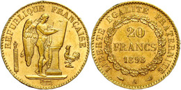 1492 20 Francs, Gold, 1898, A, Stehender Genius, Fb. 592, Kl. Rf., Ss-vz.  Ss-vz - Autres & Non Classés