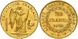 1493 20 Francs, Gold, 1898, A, Stehender Genius, Fb. 592, Kl. Rf., Ss.  Ss - Autres & Non Classés