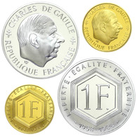 1494 1 Franc (Silber, 22,2g) Und 1 Franc (Gold, 9g), 1988, Charles De Gaulle, Gad. 475, Mit Zertifikaten, In Präsentatio - Autres & Non Classés