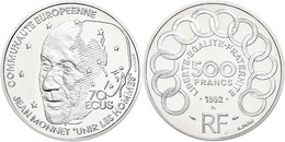 1502 500 Franc/ 70 Ecus (Platin, 20g), 1992, Jean Monnet, Fb. 624, Mit Zertifikat Im Etui, PP. Auflage 2000 Exemplare!   - Autres & Non Classés