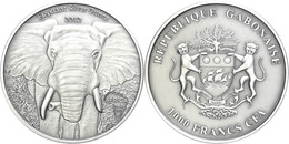 1523 1.000 Francs, 2012, Afrika - Elefant, 1 Unze Silber, Antik Finish, In Kapsel Mit Zertifikat, St. Auflage Nur 2.000  - Gabon