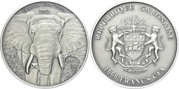 1524 1.000 Francs, 2012, Afrika - Elefant, 1 Unze Silber, Antik Finish, In Kapsel Mit Zertifikat, St. Auflage Nur 2.000  - Gabon