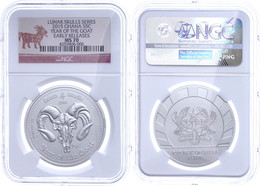 1537 5 Cedis, 2015, Lunar Skulls Series-Year Of The Goat, In Slab Der NGC Mit Der Bewertung MS70, Early Releases. - Ghana