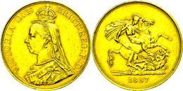 1544 5 Pounds, Gold, 1887, Victoria, Fb. 390, Seaby 3864, Kl. Rf., F. Vz. - Autres & Non Classés