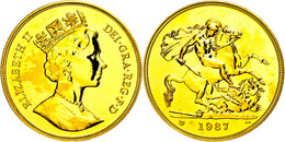 1548 5 Pounds, 1987, Elisabeth II., Fb. 422, KM 949, Nr. 00045/10000, 36,59g Fein, Im Etui Mit Kapsel Und Zertifikat, An - Autres & Non Classés