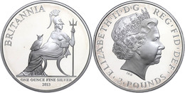 1553 2 Pounds, 2013, Britannia, 1 Unze Silber, Etui Mit OVP Und Zertifikat. Auflage Nur 2.500 Stück, Angelaufen, PP  PP - Autres & Non Classés