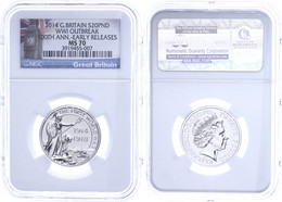 1558 20 Pounds, 2014, WWI Outbreak, In Slab Der NGC Mit Der Bewertung MS70, Early Releases, Big Ben Label. - Autres & Non Classés