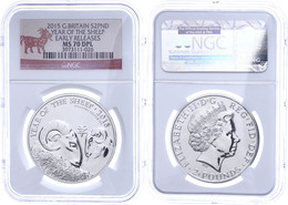 1563 2 Pounds, 2015, Year Of The Sheep, In Slab Der NGC Mit Der Bewertung MS70 DPL, Early Releases. - Autres & Non Classés