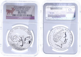 1564 2 Pounds, 2015, Year Of The Sheep, In Slab Der NGC Mit Der Bewertung MS70 DPL, Early Releases. - Autres & Non Classés
