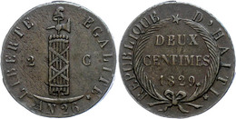 1573 2 Centimes, AN 26, 1829, KM A22, Ss.  Ss - Haïti