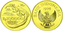 1576 100000 Rupien, Gold, 1974, Komodovaran, Fb. 6, Wz. Kratzer, F. St. - Indonésie