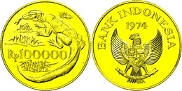 1577 100000 Rupien, Gold, 1974, Komodovaran, Fb. 6, Wz. Kratzer, F. St. - Indonesia