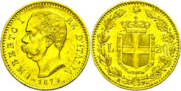 1604 20 Lire Gold, 1873, Umberto I., Montenegro, Pag. 575, Kl. Rf., Vz.  Vz - Autres & Non Classés