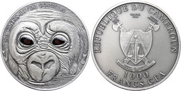 1612 1.000 Francs, 2013, Baby Gorilla, 1 Unze Silber, Antik Finish, Real Eye Effect, Etui Mit OVP Und Zertifikat, St. Au - Cameroun