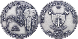 1614 2.000 Francs, 2015, Lunar - Jahr Der Ziege, 1 Unze Silber, Antik Finish, In Kapsel, St  St - Cameroon