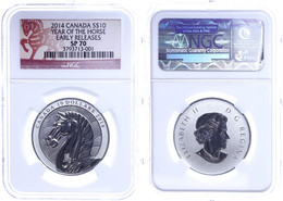 1623 10 Dollars, 2014, Year Of The Horse, In Slab Der NGC Mit Der Bewertung SP70, Early Releases. - Canada