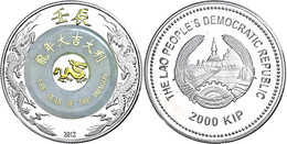 1667 2.000 Kip, 2012, Lunar - Jahr Des Drachen, 2 Unzen Silber, Mit Jadestein, Etui Mit OVP Und Zertifikat, PP. Auflage  - Laos