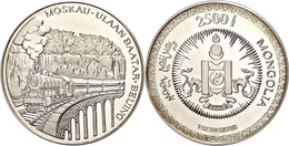 1687 2500 Tögrög, 1995, Transsibirischen Eisenbahn, 5 Unzen Silber, KM 102, In Kapsel, PP.  PP - Mongolie