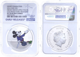 1770 2 Dollars, 2016, Mickey-Brave Little Tailor, In Slab Der NGC Mit Der Bewertung PF70 Ultra Cameo, Colorized-Early Re - Niue