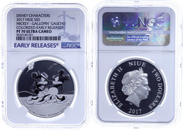 1774 2 Dollars, 2017, Mickey's Gallopin' Gaucho, In Slab Der NGC Mit Der Bewertung PF 70 Ultra Cameo, Koliriert, Early R - Niue