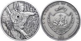 1814 5 Dollars, 2012, Rotes Eichhörnchen, 1 Unze Silber, Antik Finish, Mit Swarovski, Etui Mit OVP Und Zertifikat, St. A - Palau