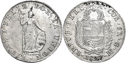 1831 8 Reales, 1827, Cuzco, GM, KM 142.2, Avers Min Berieben, Ss.  Ss - Pérou