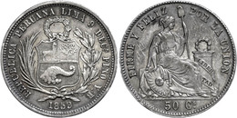 1844 50 Centavos, 1859, YB, KM 179.2, Kl. Rf., Ss.  Ss - Pérou