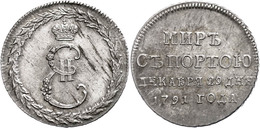 1883 Silberjeton, 1791, Katharina II., St. Petersburg, Auf Den Frieden Mit Der Türkei, Bitkin 1396 (R), Ss-vz.  Ss-vz - Russie