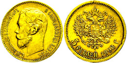 1887 5 Rubel, Gold, 1898, Nikolaus II., Fb. 180, Kl. Rf., Ss.  Ss - Russie