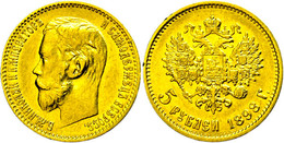 1888 5 Rubel, Gold, 1898, Nikolaus II., Fb. 180, Kl. Rf., Ss.  Ss - Russie