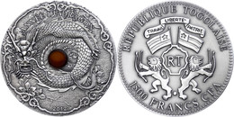 1964 1.500 Francs, 2012, Year Of The Dragon, 2 Unzen Silber, Antik Finish, Stein, In Kapsel Mit Zertifikat, St. Auflage  - Togo