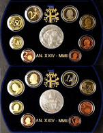 2195 1 Cent Bis 2 Euro, 2002, Euro-KMS, Johannes Paul II., KMS Mit Silbermedaille In Blauer Samtschatulle Mit OVP (besch - Vatican