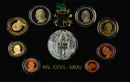 2201 1 Cent Bis 2 Euro, 2005, Euro-KMS, Papst Johannes Paul II., Mit Silbermedaille, In Originalschatulle Mit Zertifikat - Vatican