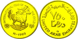 2230 750 Dirhams, Gold, 1980, UN Internationales Jahr Des Kindes 1979-Kind Auf Pferd, Fb. 3, KM 8, 900er Gold, 17,17 G,  - Emirats Arabes Unis