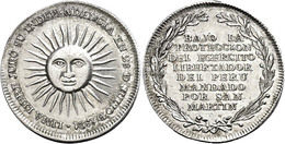 2323 Peru, Silbermedaille (Dm. Ca. 28,90mm, Ca. 10,46g), 1821, Unsigniert, Auf Die Unabhängigkeit. Av: Strahlende Sonne, - Autres & Non Classés