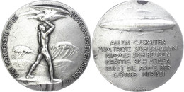 2505 Zeppelin, Bronzemedaille Versilbert (83,5 Mm, 179,9 G), 1925, Von C. Stock, Für Verdienste Um Die Zeppelin-Eckener  - Autres & Non Classés