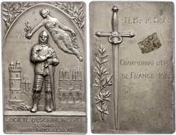 2567 Frankreich, Rechteckige Silberplakette (ca. 60,90x39mm, Ca. 64,44g), 1903, Von J.F. Meurice. Av: Stehender Ritter I - Autres & Non Classés