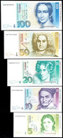 2735 5x Banknoten Der Deutschen Bundesbank 1960-1999 Mit 5, 10, 20, 50 Und 100 Mark, KN 7-stellig Schwarz/rot Und Schwar - Other & Unclassified