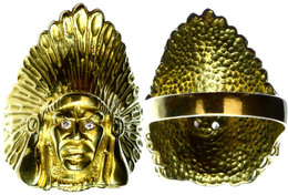 2752 Massiver Herren Ring Aus 750er Gelbgold, Mit Indianerkopf-Motiv Und Zwei Eingefassten Edelsteinen (Dm 21mm, 13,27 G - Autres & Non Classés