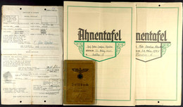 2866 Soldbuch Eines Angehörigen Des 15. Grenadier Regiments 563, Entlassungszertifikat Und 2x Ahnentafel, Unterschiedlic - Documents