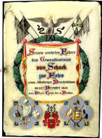 2873 Preußen, Selbstgestaltete Unterschriftenmappe Des Offizier Corps Der 15. Division Zum 50jährigen Dienstjubiläum Des - Documents