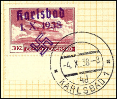 2938 3 Kc. Flugpostmarke Mit Aufdruck "Karlsbad 1.X.1938 + Hakenkreuz", Tadellos Gestempelt "x Karlsbad 1 X 4d -4.X.38"  - Autres & Non Classés