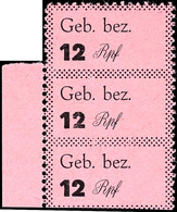 3281 12 Pfg Gebührenzettel, Senkrechter Dreierstreifen, Nur Senkrecht Und Oben Gezähnt, Die Obere Marke Unten, Die Unter - Freudenstadt