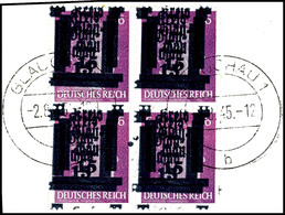 3298 15 Auf 6 Pfg Lebhaftviolett Mit Doppelaufdruck, 4er-Block Auf Briefstück, Tadellos Gestempelt "GLAUCHAU 2.8.45", In - Glauchau