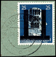 3301 25 Pfg Mit Doppelaufdruck Auf Briefstück, Tadellos Gestempelt "GLAUCHAU (SACHS.) 4.8.45", Doppelt Gepr. Zierer BPP  - Glauchau