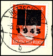 3526 _x0006_8 Pfg Hitler Mit Aufdruck In Type IIa, Gestmpelt "Netzschkau 3.8.45" Auf Briefstück, Gepr. Opitz, Mi. 160.-, - Autres & Non Classés